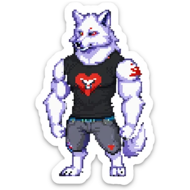 muscular wolf furry wearing a t-shirt that says 'Himbo gunners' sticker