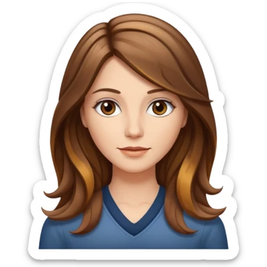 Mulher branca, cabelos longos liso com as pontas ondulado castanho com luzes  sticker