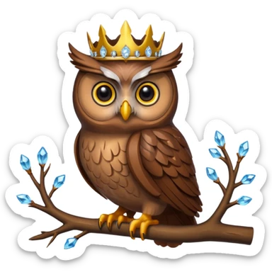Owl with crystal crown — wise, glowing eyes sticker