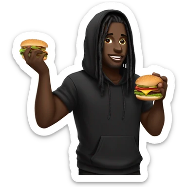 Wearing a black hoodie Dark skin black guy with black dreadlocks and big lips with make up on face eating a burger  sticker