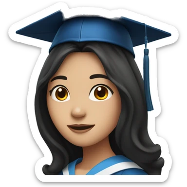 asian girl wearing blue graduation cap with long curly black hair sticker