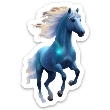 Ethereal glittering iridescent rich chestnut horse galloping through constellations and nebulas sticker