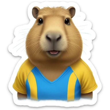 Capybara wearing a yellow and blue soccer tshirt sticker