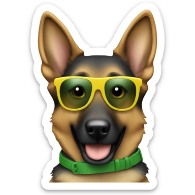 Slim German shepherd with green-yellow belt and sunglasses and hair colour gray-brown  sticker