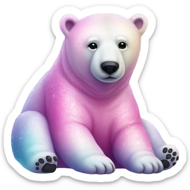 Pink ombre full body  polar bear lying down with glitter sticker