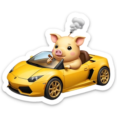 Yellow pig smoking kabanos sausage drifting in lambo sticker