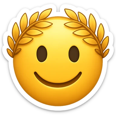 yellow face with golden laurel crown, digital illustration, emoji style sticker