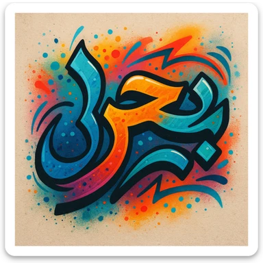 the word بحر in modern Arabic graffiti style, colorful and artistic sticker