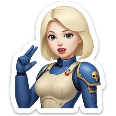 woman space marine in bodysuit salutes tongue out sticker