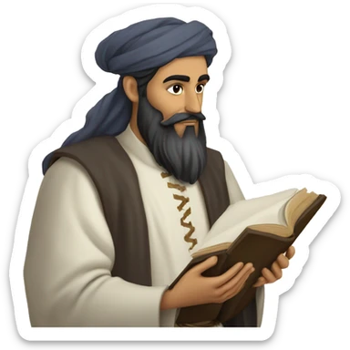 Nizami Ganjavi persian medieval author with a book in hands and black beard sticker