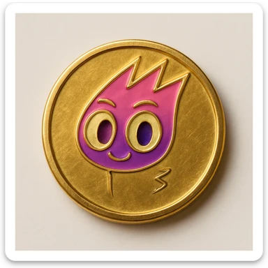Replace the character on the flat gold token with the mascot's head from the provided image. The token remains flat, gold, and centered, with the mascot's head in its original color with a subtle gold outline, no text or extra elements. sticker
