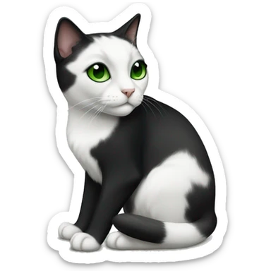 Black and white tuxedo cat with black nose and green eyes sticker