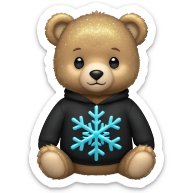 Glitter bear with cyan snowflake black sweatshirt sticker