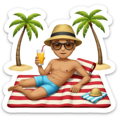 
Man enjoying himself lying on a towel on a beach sticker