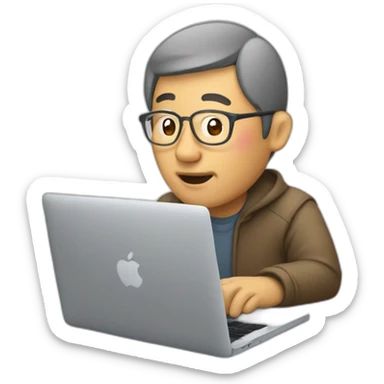 Aged 48 Asian Guy coding on the macbook sticker