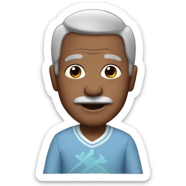 grandfather with black hair on top and grey hair on sides holding a baby and skiing sticker