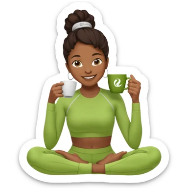 A black woman drinking a coffee dressed in a Lululemon co-ord green fit sticker