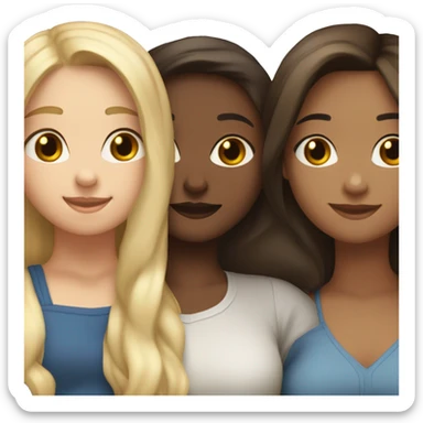 3 girls hugging, one blonde medium hait, one brunnete medium hair , one brunnete long hair sticker