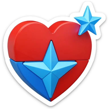 A blocky geometric red 3D heart with a glowing blue star inside sticker