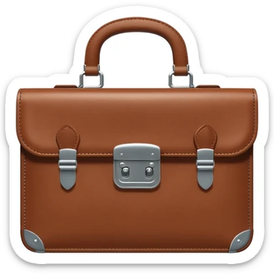 A 3D cartoon brown leather briefcase with a metal clasp, placed on a clean surface, soft studio lighting, Memoji-style realism. sticker