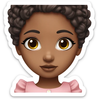 Medium brown doll eyes, black curly hair, feminine, pink,girl angelic beauty sticker