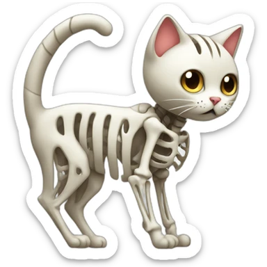 cat with skeleton body and heart sticker