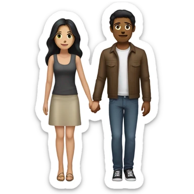 a couple holding hands. the guy has black hair and the girl has brunette hair. sticker