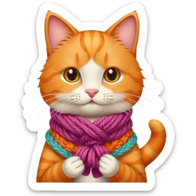 Cat knitting a tiny scarf sticker