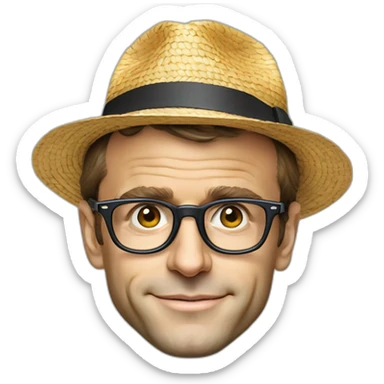 Emmanuel Macron avec des lunettes de soleil et un chapeau de paille  sticker