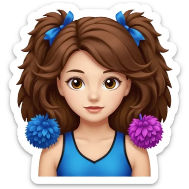 cheerleader with long brown hair and 2 pom poms sticker