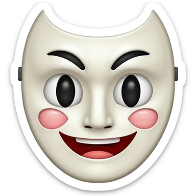 Half happy half sad face, split down middle half smile half frown on white theater mask with hollow mouth and hollow eyes sticker