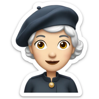 sixty years old lady with black hair wearing a French beret sticker