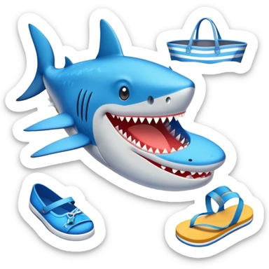 Tiburón con zapatos azules en la playa sticker