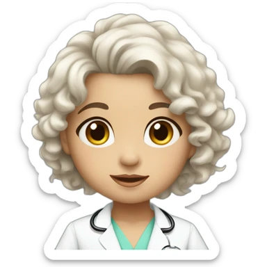 beautiful baby girl with dark wavy hair brown eyes wearing a doctor suit and very rich sticker