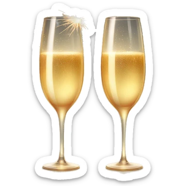 Realistic glass of champagne with lit sparkler stick candles in the glass with it les sticker