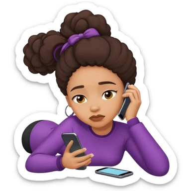 lightskin black lady laying down scrolling on phone bored sticker