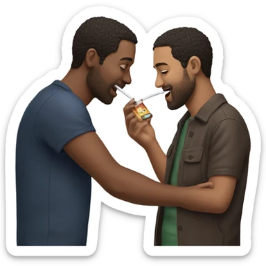 Two men sharing a nicotine pouch sticker