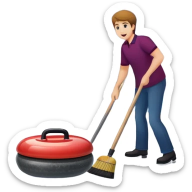 please, make An icon featuring the curling rink, with its distinctive circles and a vibrant crowd in the stands. Snowflakes fall outside the arena, and bright lights illuminate the ice. a close-up curling stone sliding across the ice, with a broom nearby. Transparent background. sticker