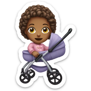 Girl from above perspective with baby doll in stroller sticker