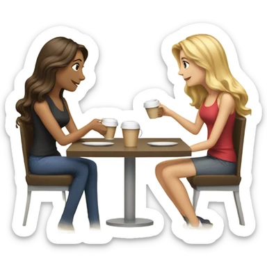 A blonde and a brunette having coffee  sticker