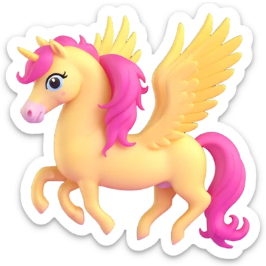 full body pastel yellow pony with pink mane, wings visible, soft colors sticker