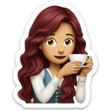 Beautiful burgundy long haired woman sipping tea sticker