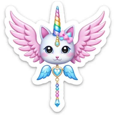 Kawaii decora cutecore starlight staff with wings and cute unicorn cat charms sticker