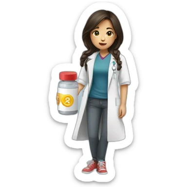 Brune girl taking médical drug sticker