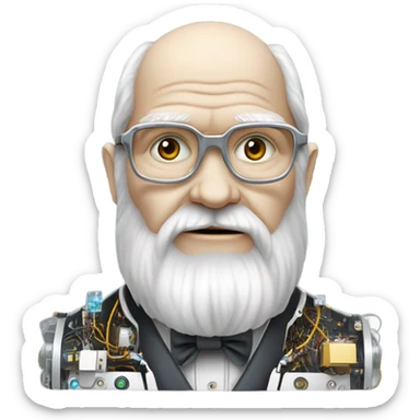 Charles darwin as a modern robot sticker