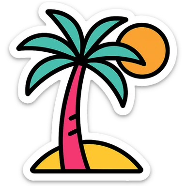 color outline icon of palm tree and sun inspired by GTA 6 sticker