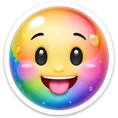 Rainbow sparkly bubbles smile tongue out emoji  sticker