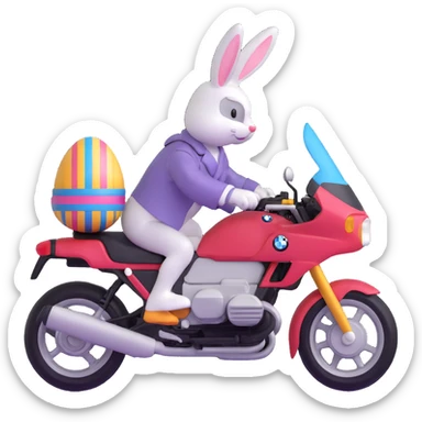 Easter bunny riding a BMW boxer motorcycle sticker