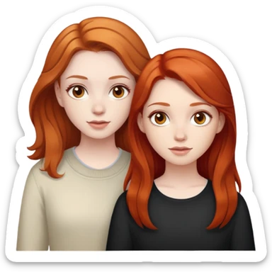 Two girls: One have pale skin, dark brown eyes and ginger hair, other have super light brown skin, brown eyes and red hair sticker
