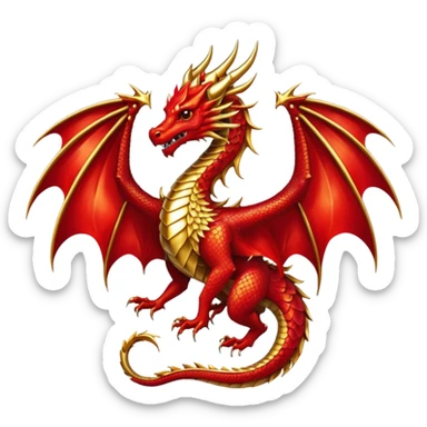 Golden Dragon with wings crest/brosch in a circle with red gems sticker